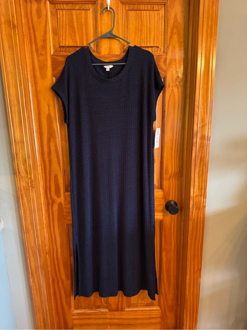 Time and Tru Black Ribbed Cap Sleeve Maxi Dress